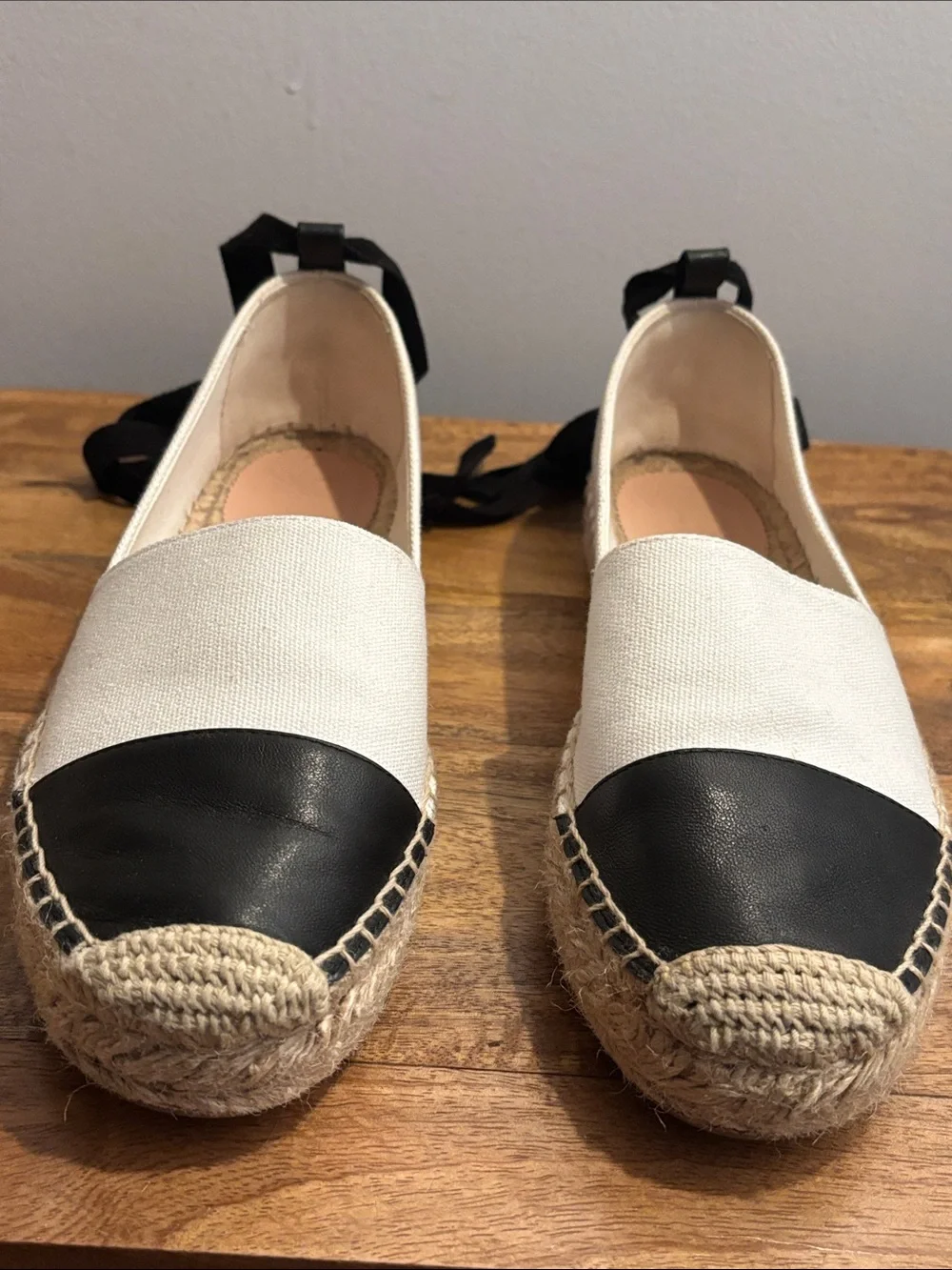 J. Crew Two-Tone Canvas Espadrille Flats in White and Black